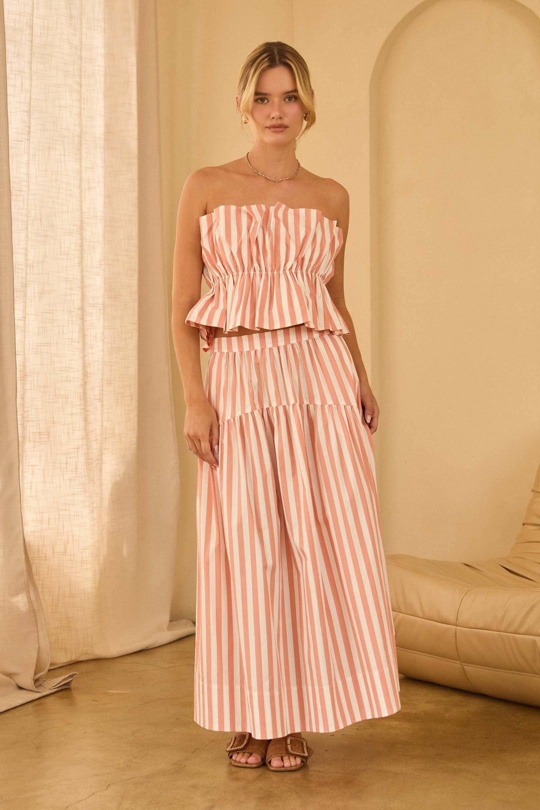 Striped Tiered Maxi Skirt SB86
