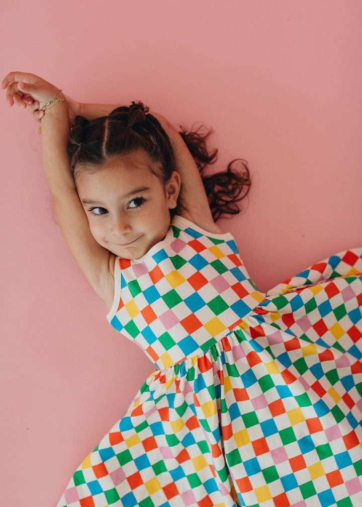 Sleeveless Twirl Dress in Party Checkers GAK22