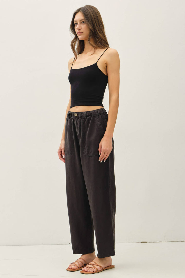 TENCEL LINEN BLEND BARREL TAPERED PANTS BC562
