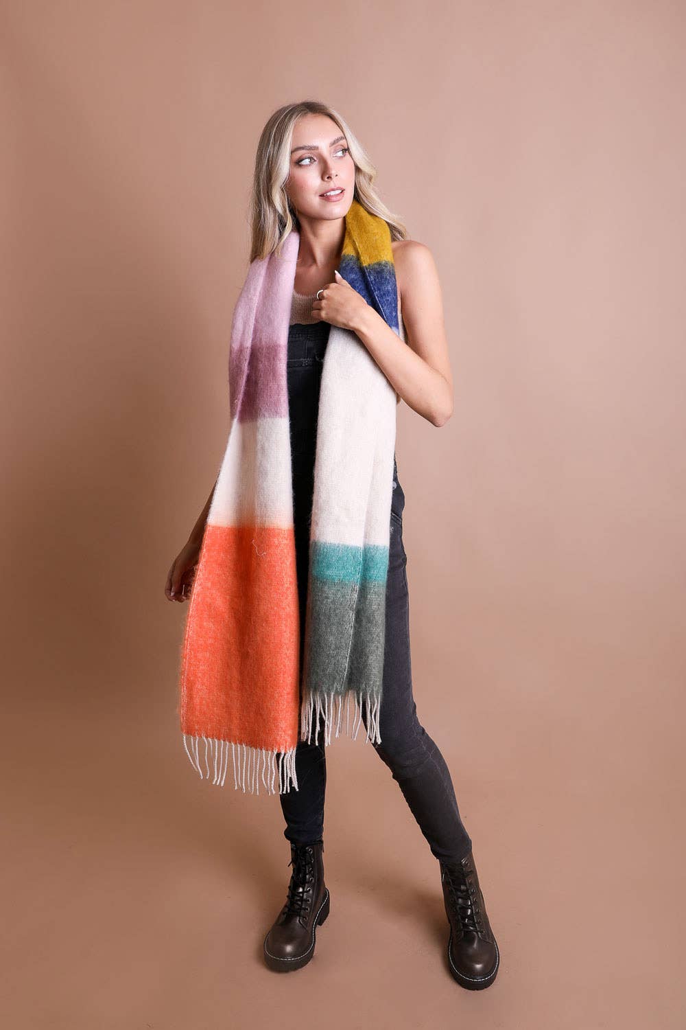 Winter Color Block Faux Mohair Scarf - LT224