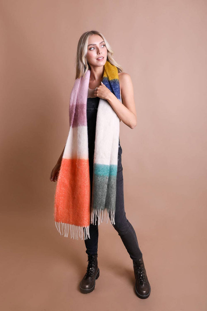 Winter Color Block Faux Mohair Scarf - LT224