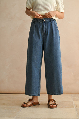 P1224   MINI PLEAT FRONT RELAXED DENIM PANTS