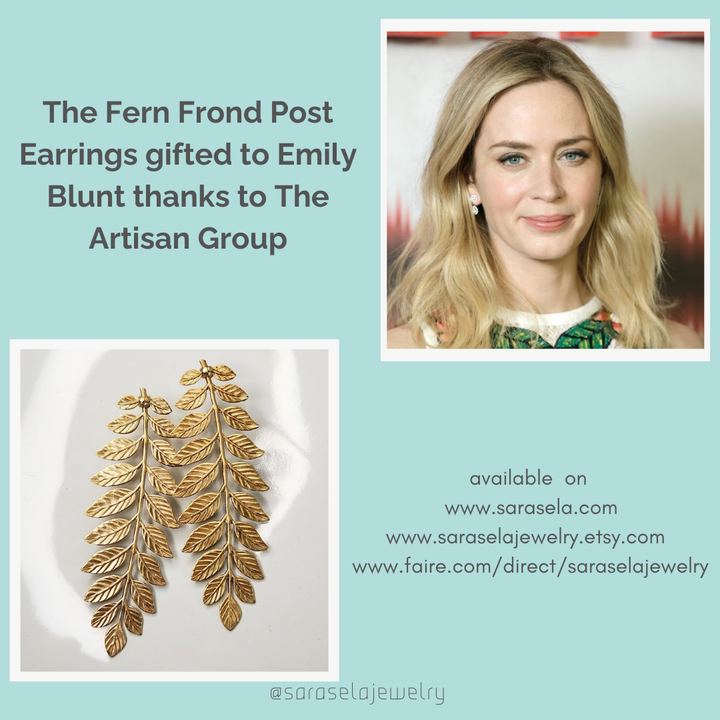 Brass Fern Frond &amp; Boston Fern Post Bold Statement Earrings