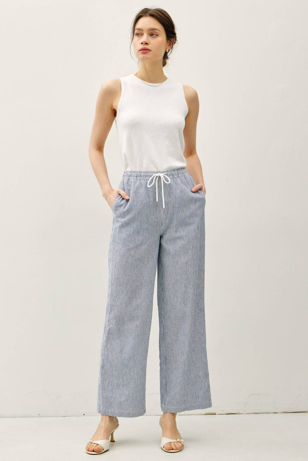 STRIPED LINEN BLEND PANTS
