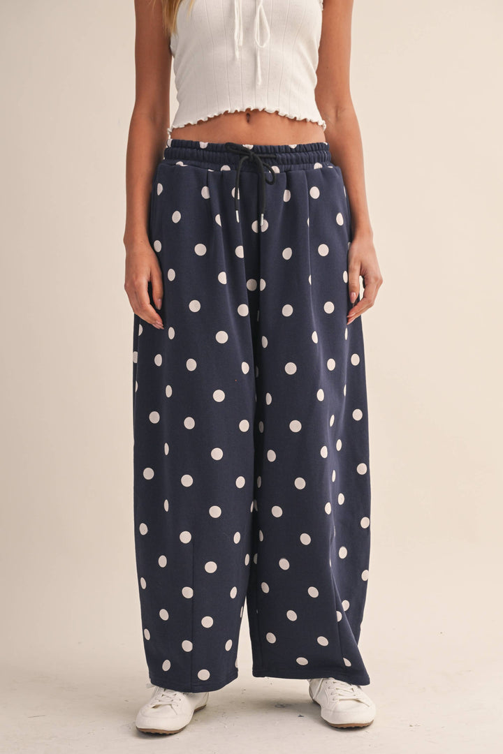 IP1506 POLKA DOT PRINTED BARREL CASUAL SWEATPANTS