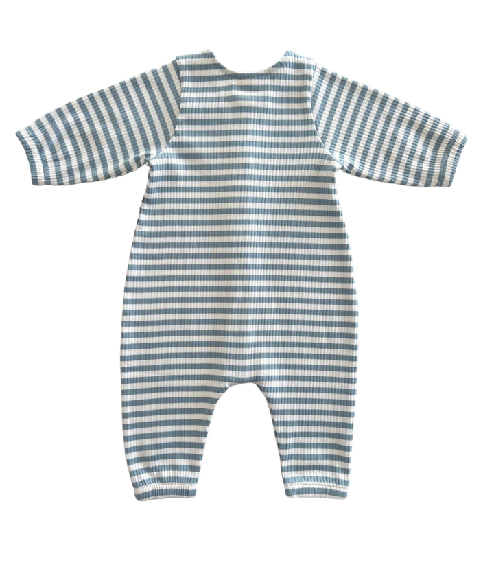 Dusty Blue Stripe / Organic Ribbed Long Sleeve Bay Jumpsuit SIIX