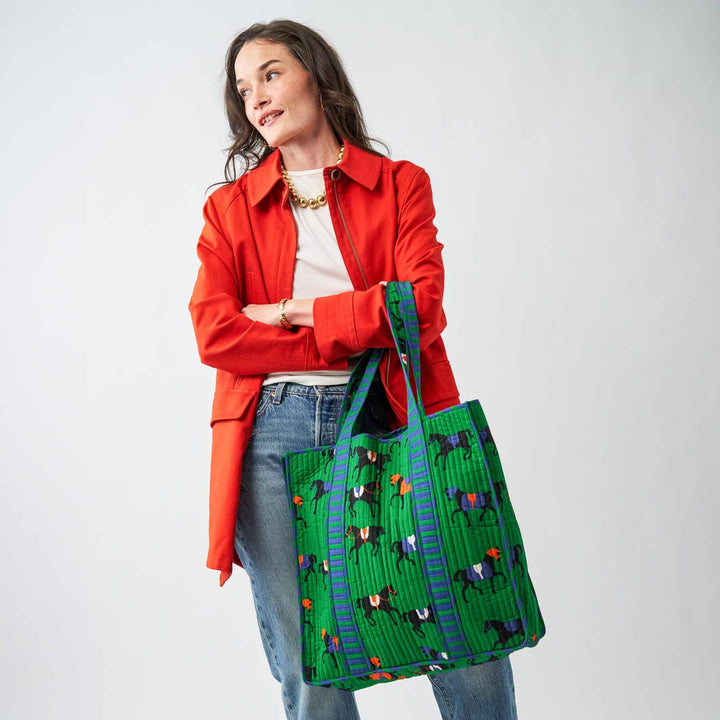 Evie Equestrian Reversible Quilted Tote Bag Green INKB