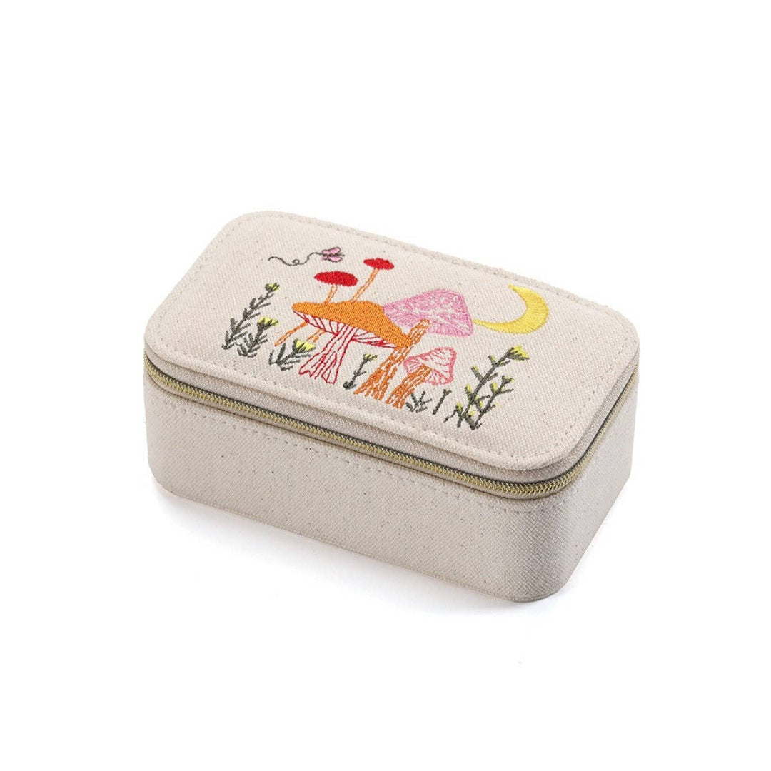 Embroidered Canvas Jewelry Box with Metal Zipper N6E072