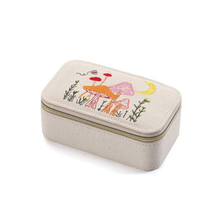 Embroidered Canvas Jewelry Box with Metal Zipper N6E072