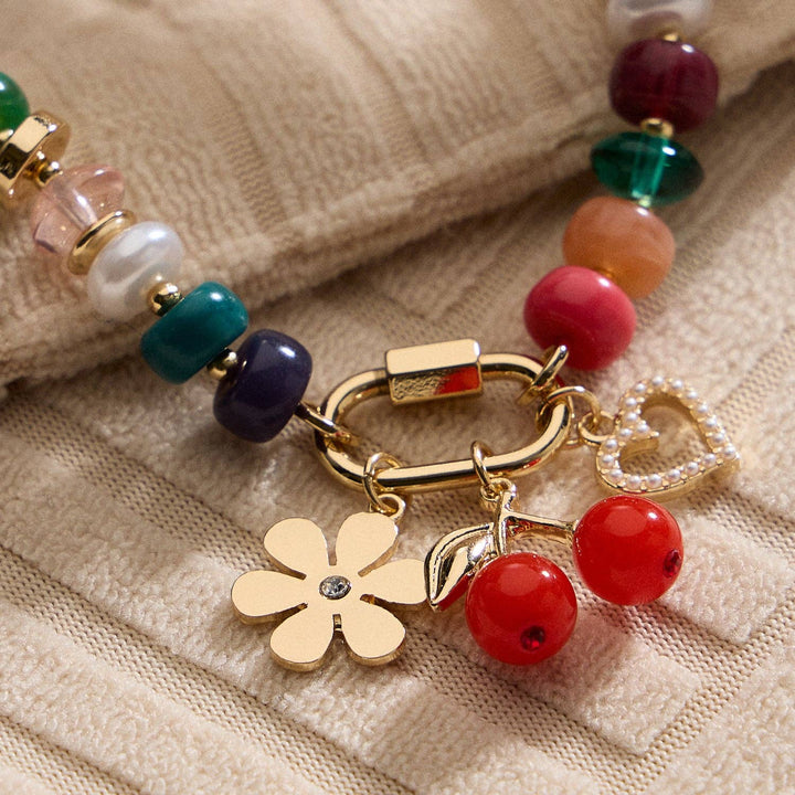 Colorful Beaded Charm Bracelet with Gold Trio Accent LLHB
