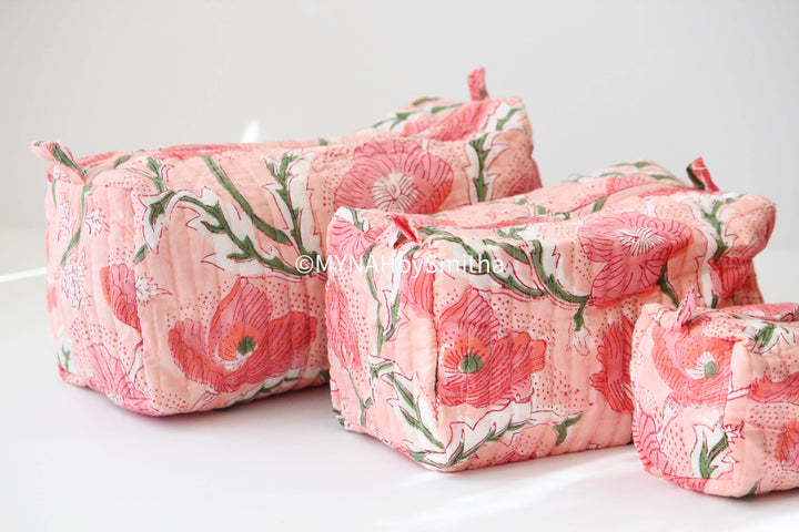 Peach poppies print travel/make up/organizer MH876