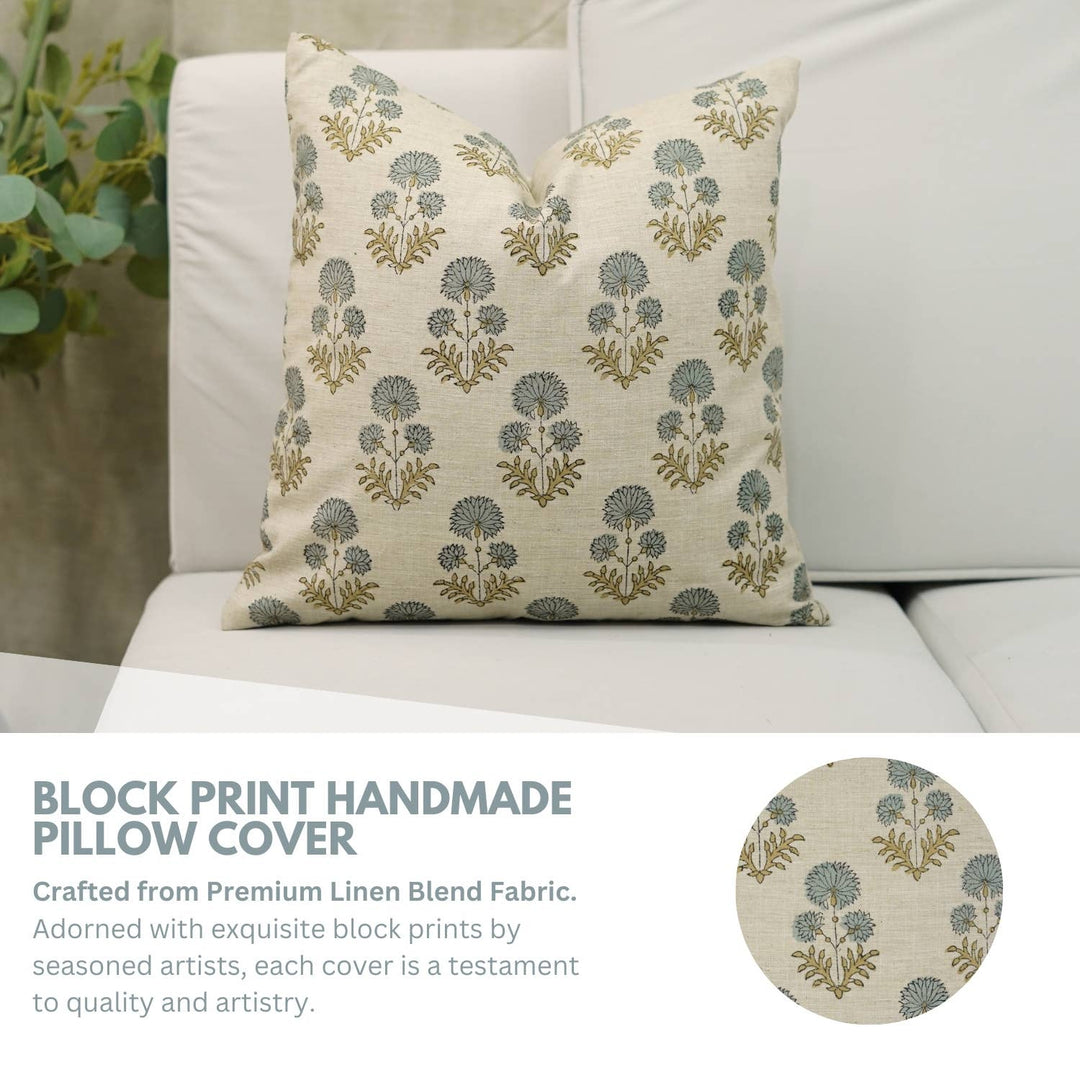Handcrafted Block Print Linen Blend Pillow Cover - Rishi FB02