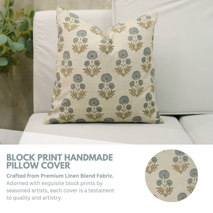 Handcrafted Block Print Linen Blend Pillow Cover - Rishi FB02