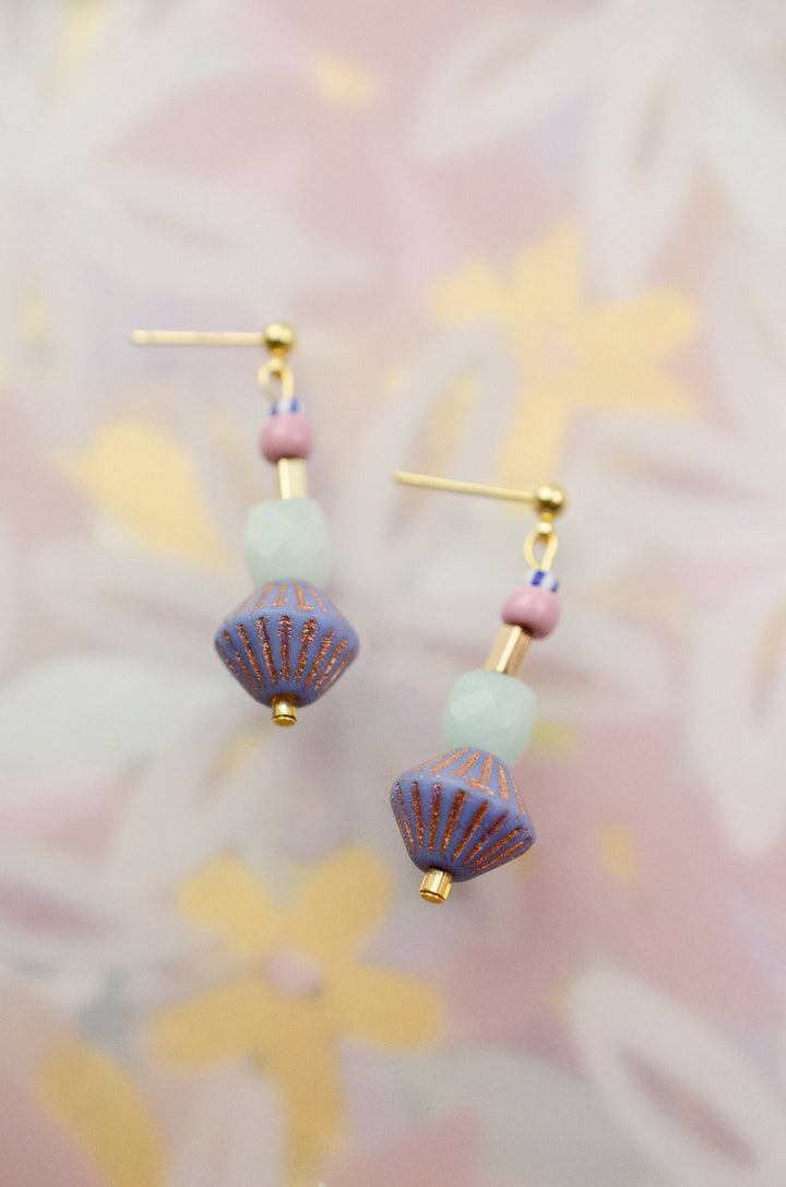 Blue and purple beaded dangle earrings JM133