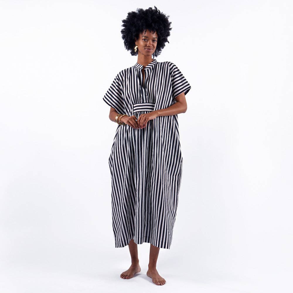 Margot Stripe Kaftan Black + White INK93