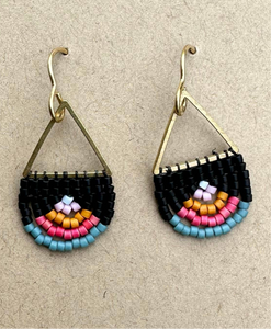 Beaded Arch Earrings - Black Rainbow