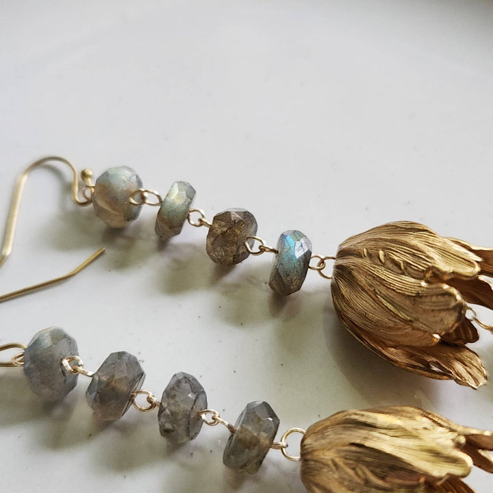 Faceted Labradorite &amp; Parrot Tulip Maximalist Earrings