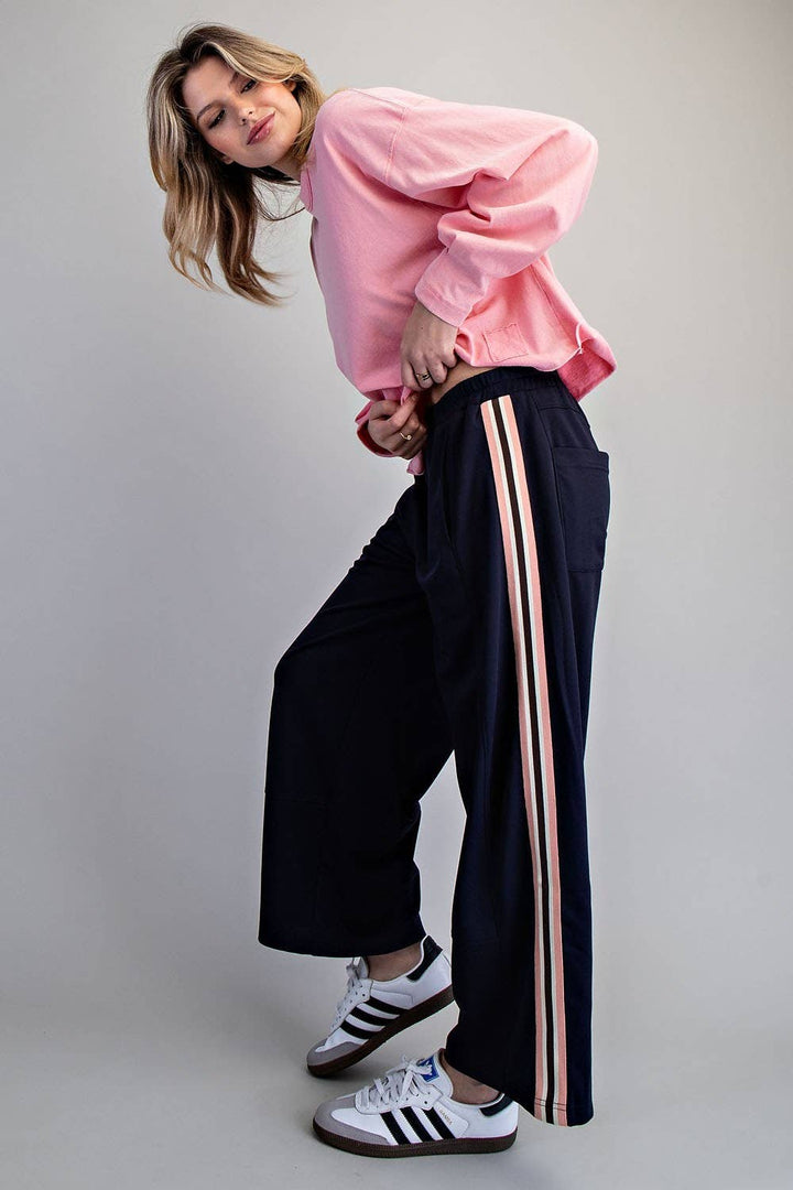 SIDE STRIPE ELASTIC WAIST SPORTY PANTS