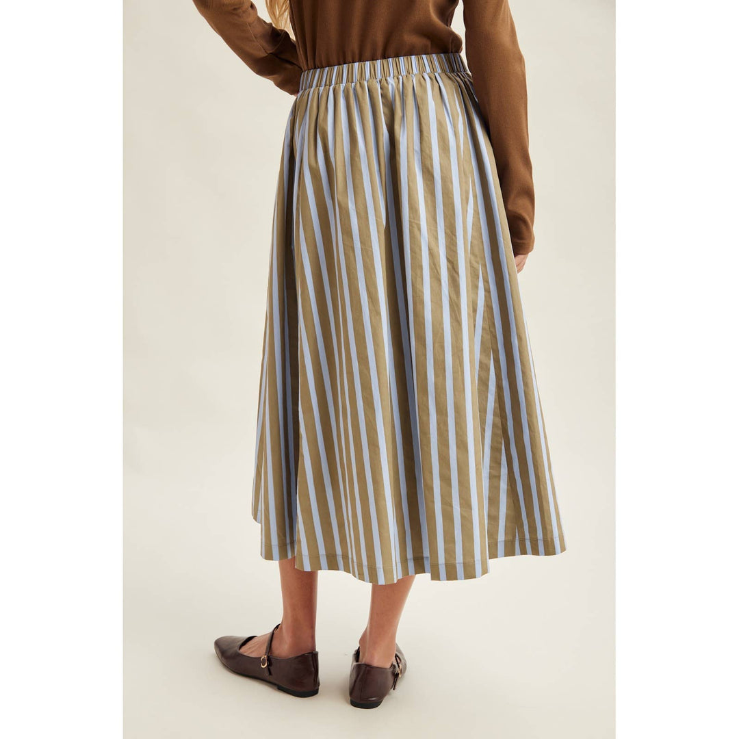 WIDE STRIPE MIDI A-LINE SKIRT / WL26-13255
