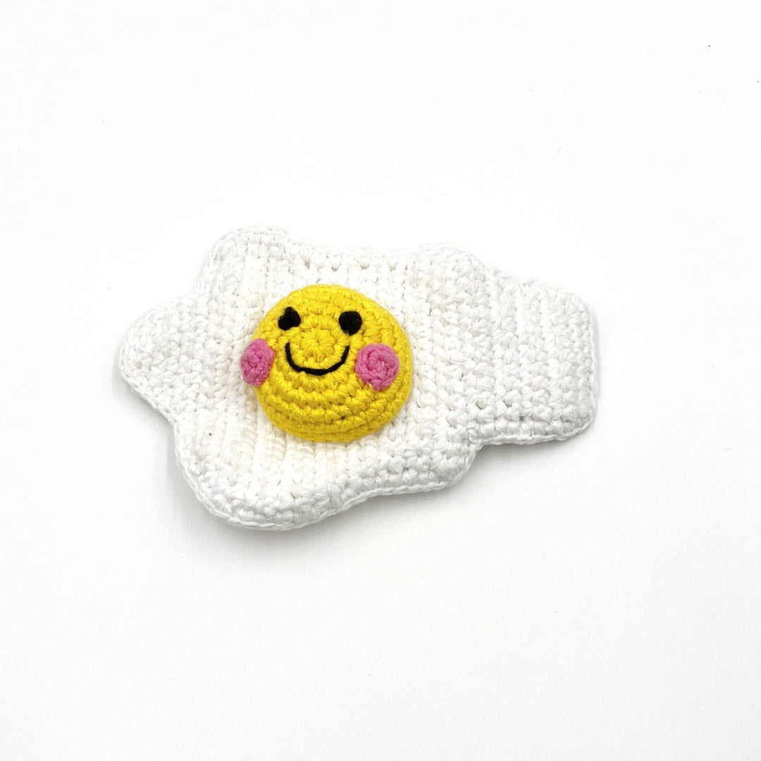 Sunny-Side-Up Egg Rattle – Handmade Organic Cotton Baby Toy