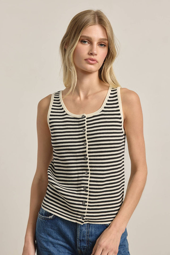 Striped Knit Button Tank Top - RN36