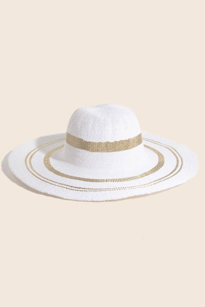 Metallic Accent Trim Floppy Sun Hat