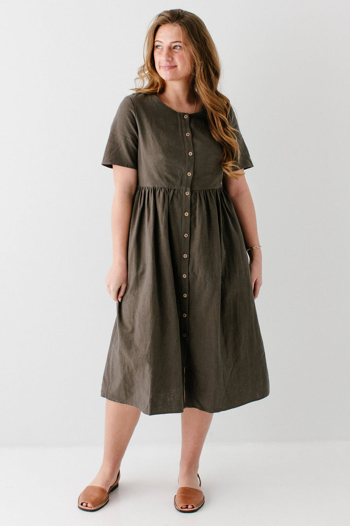 Adeline Button Down A-Line Midi Dress MSE23