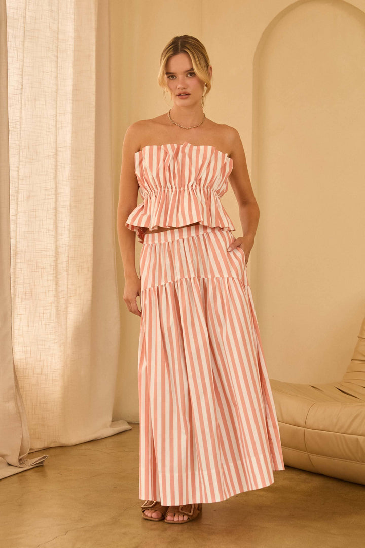 Striped Tiered Maxi Skirt SB86