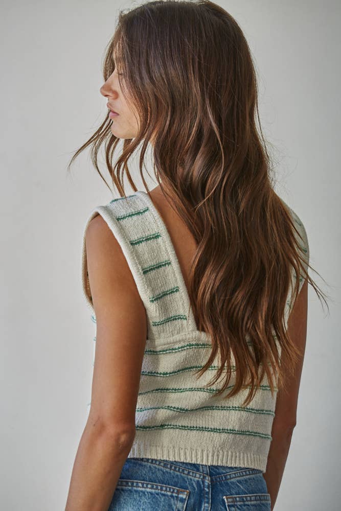W2466 | Knit Striped Sweater Tank with Open Back Tie Straps