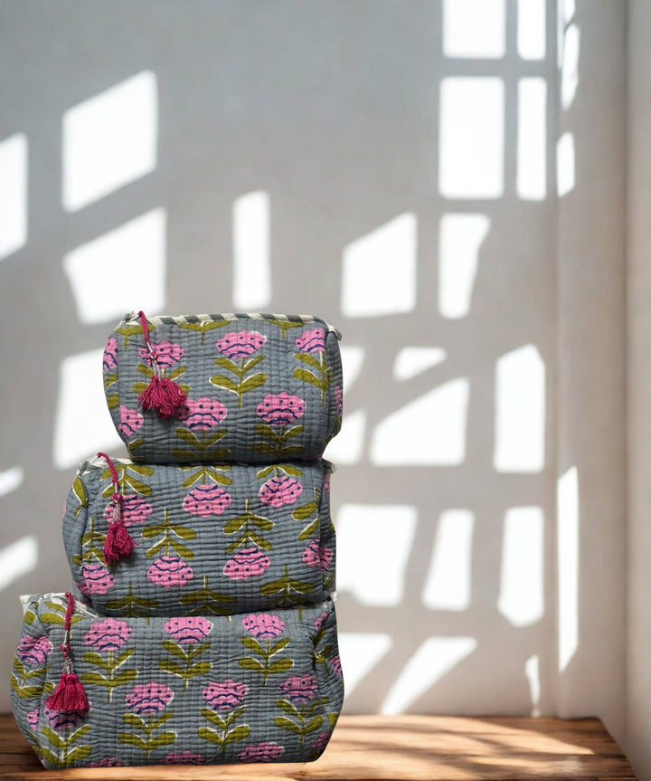 Block Print Vanity Travel Bag ~ Peony DVS22
