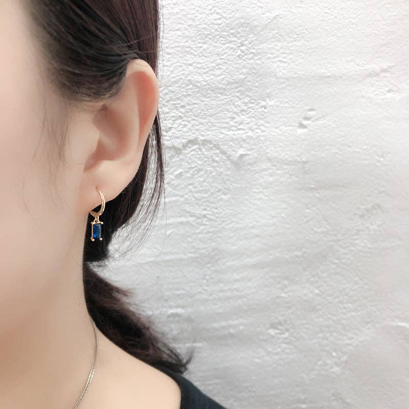Emerald Cut Color Gem Drop Earrings in 925 Sterling Silver