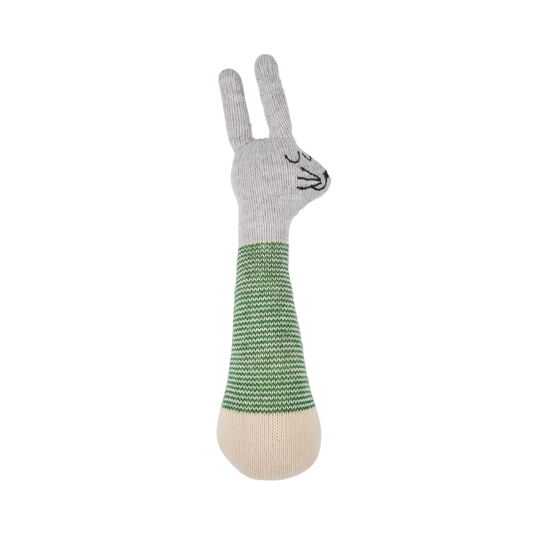 Cotton Knit Baby Rattle Toy - Rabbit Green