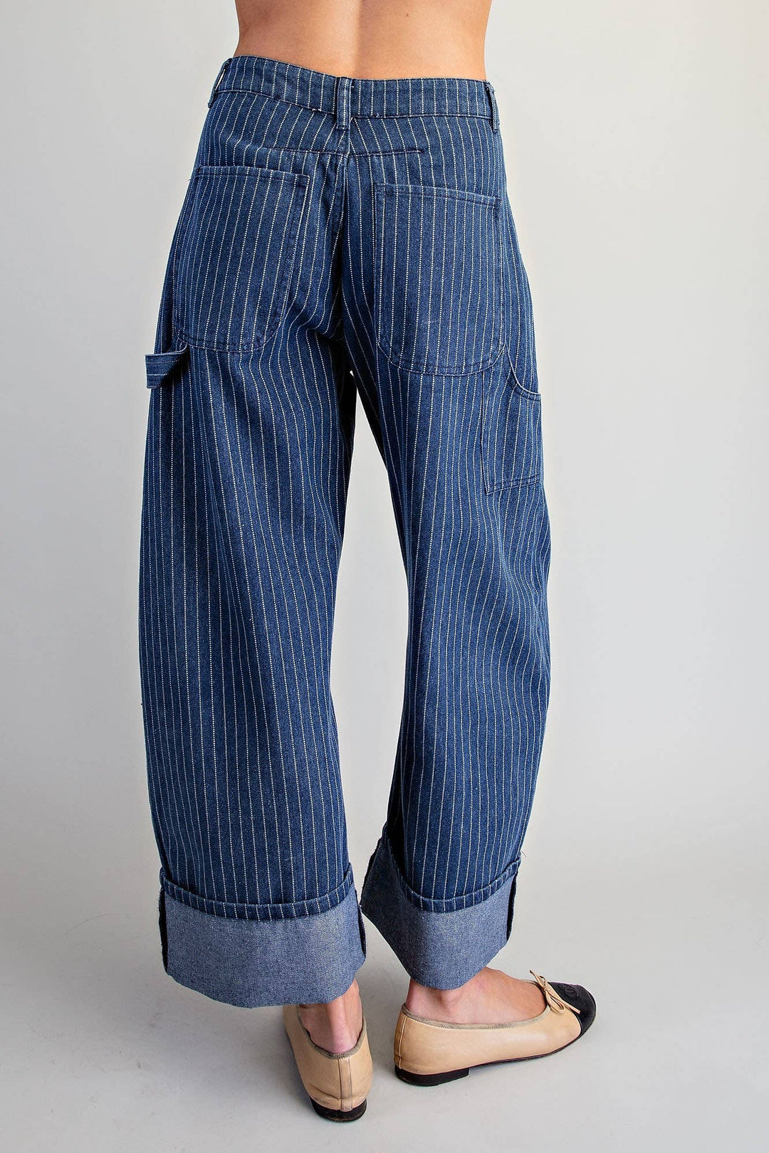 PL404 - STRIPED BARREL LEG CUFFED PANTS