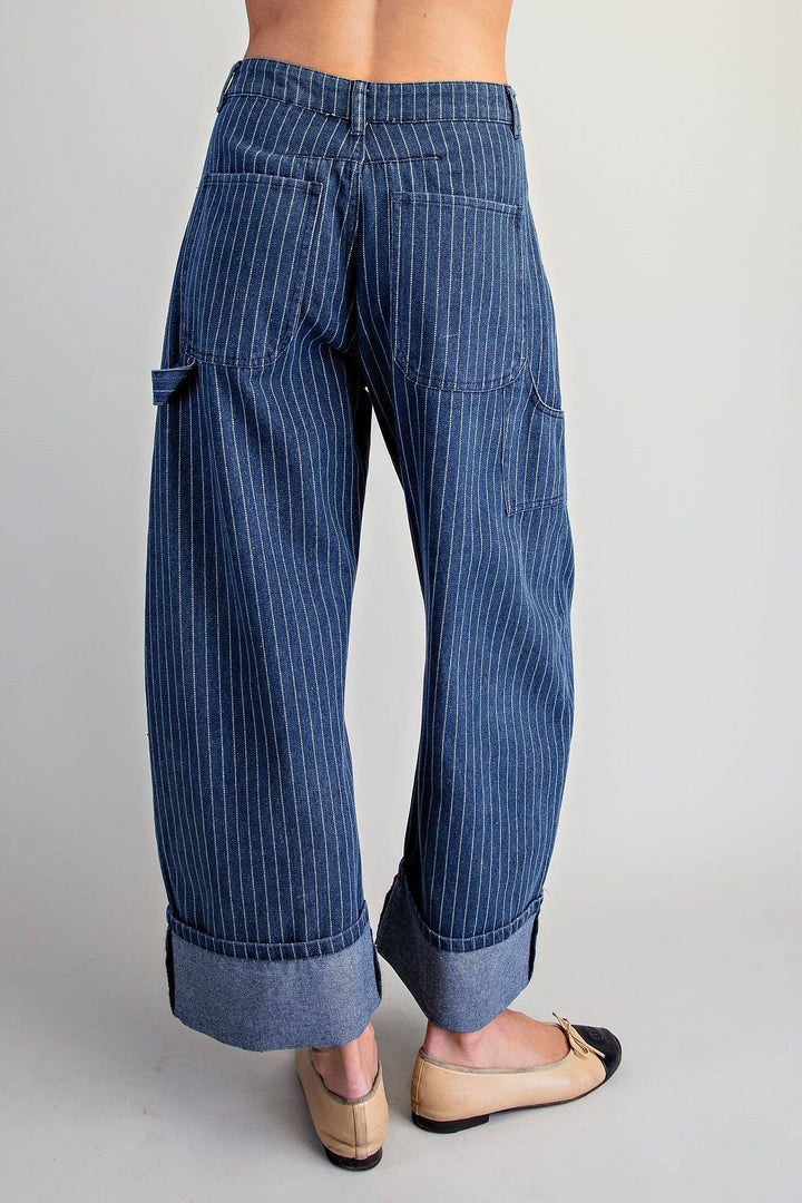 PL404 - STRIPED BARREL LEG CUFFED PANTS