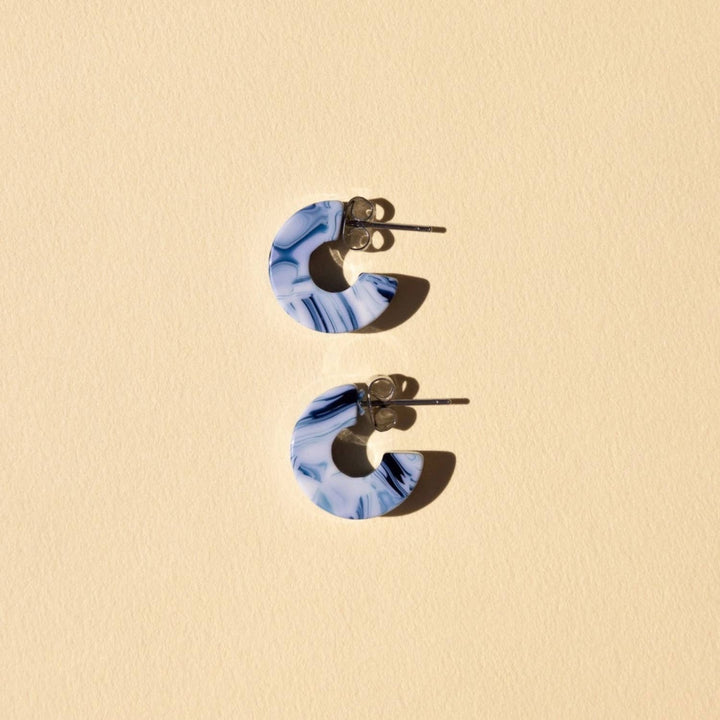 Mali | Ocean | Blue + White Hoop Earrings | Small Size NN25
