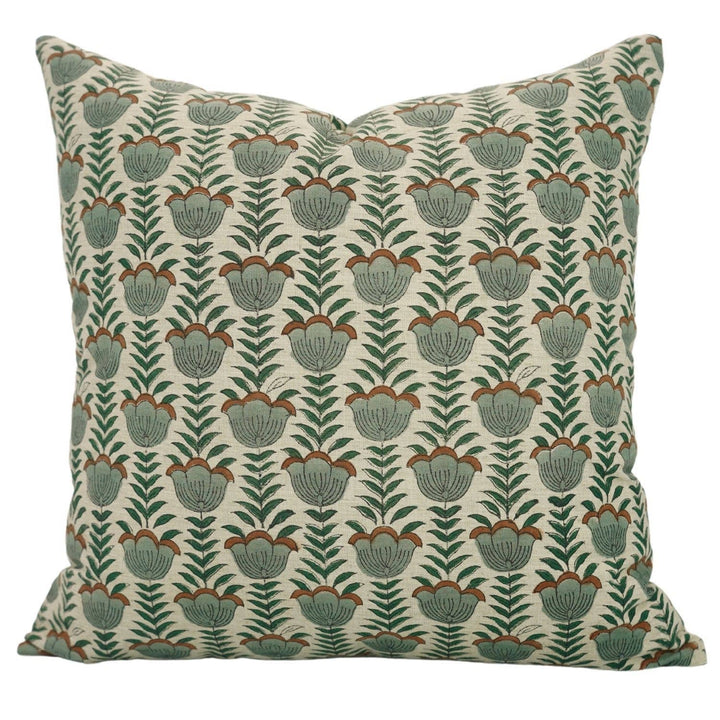 Unique Block Print Linen Blend Pillow Cover - Lotus FB07