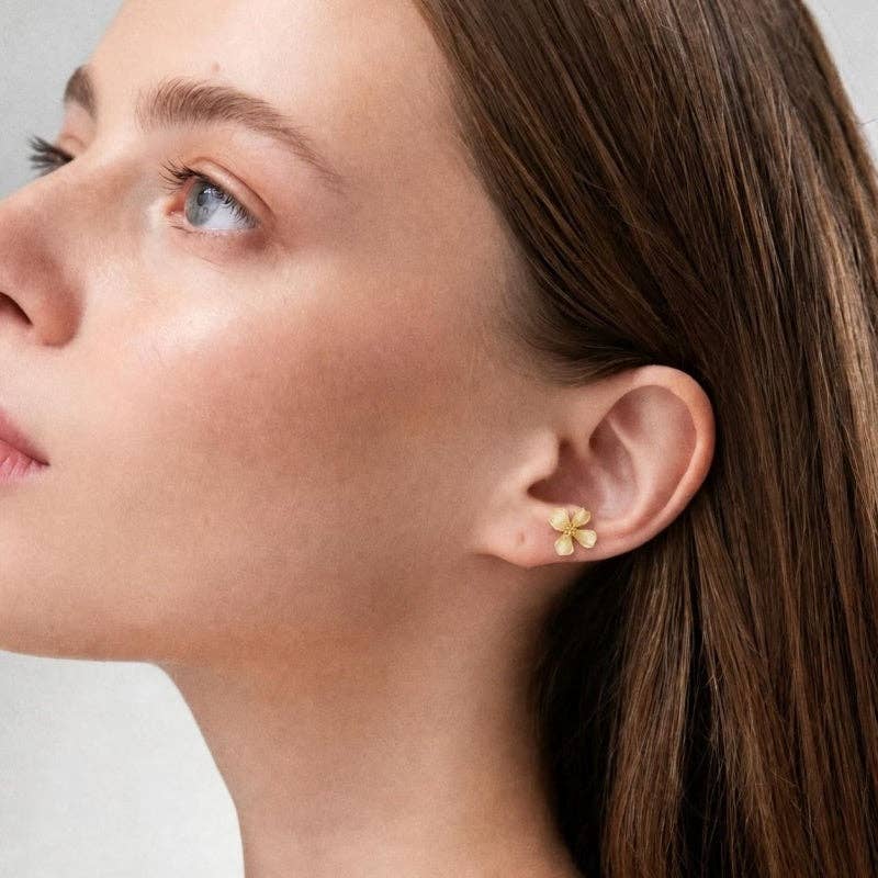 Matte Four Petal Floral Stud Earrings in 925 Sterling Silver