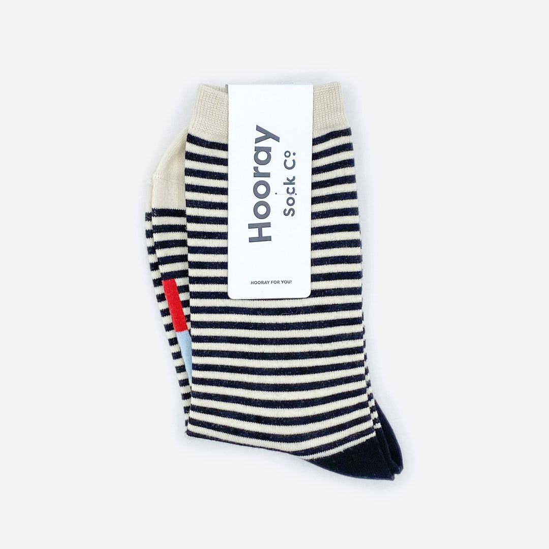 Cole Black and White Striped Crew Socks