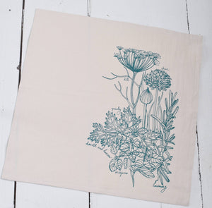Set of 4 Organic Cotton Herbs Napkins - Green - Herb Plants