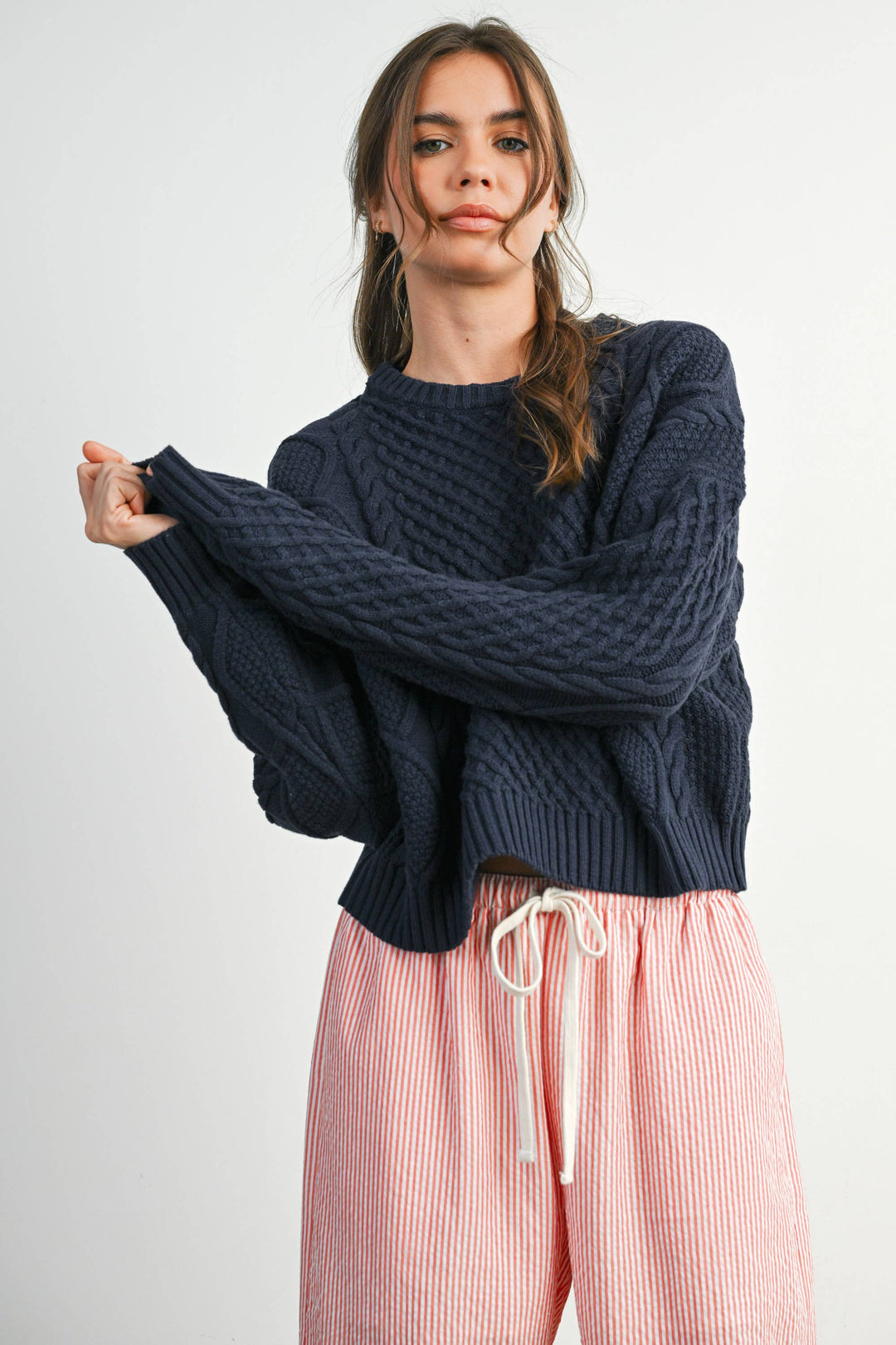 Fall Casual Solid Cable Knit Sweater - BMW719