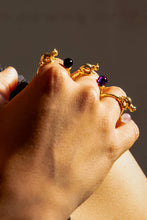 Load image into Gallery viewer, Cat&#39;s Cradle Ring - 18K Gold Plated + Onyx PJ06