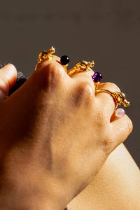 Cat's Cradle Ring - 18K Gold Plated + Onyx PJ06