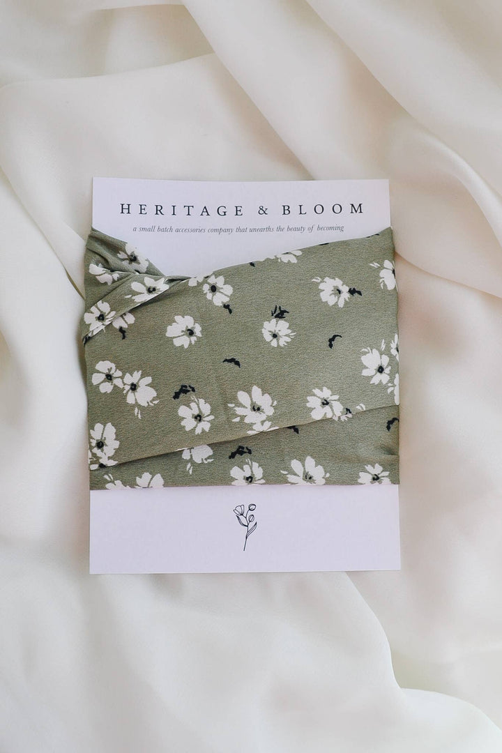 Silky Sage Green Floral Headwrap HH29