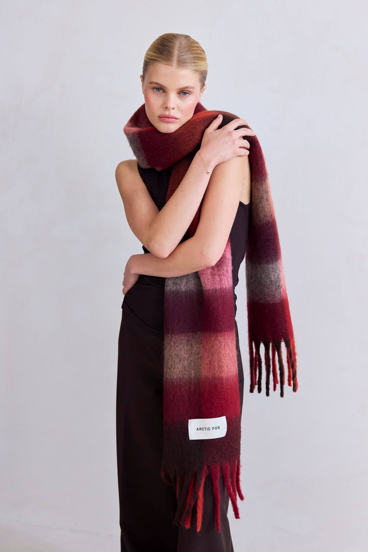 The Reykjavik Scarf - 100% Recycled - Burgundy check - FW26