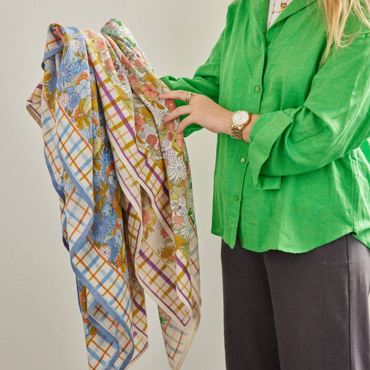 Magic Garden Green Indian Flower Print Scarf BH223