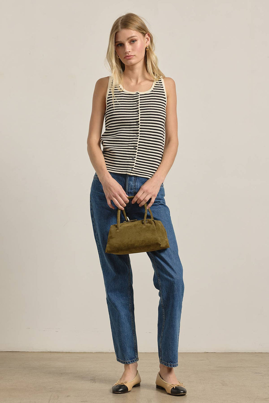 Striped Knit Button Tank Top - RN36