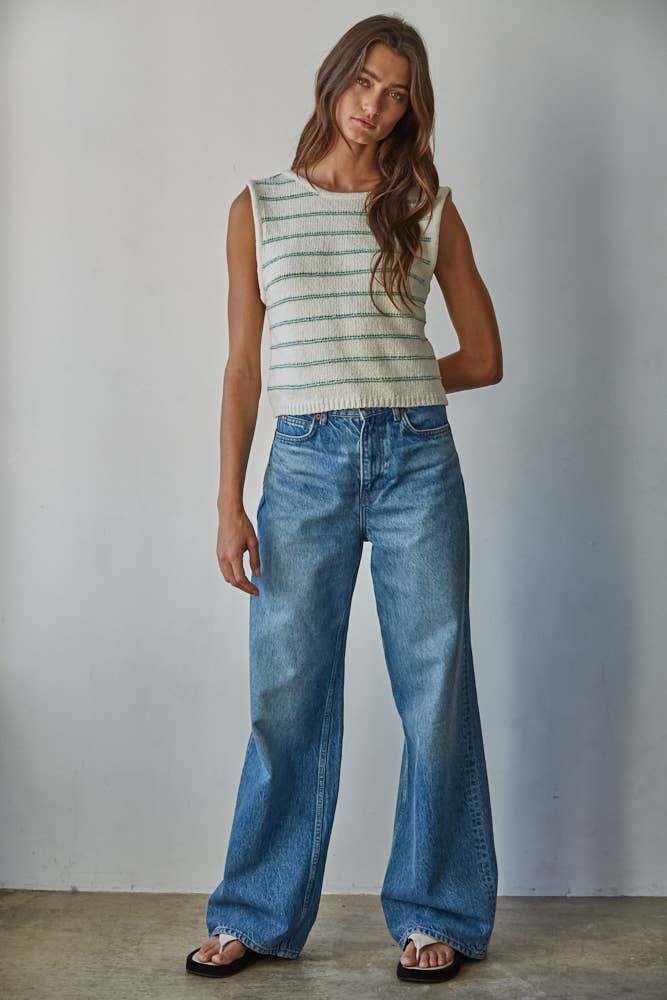 W2466 | Knit Striped Sweater Tank with Open Back Tie Straps