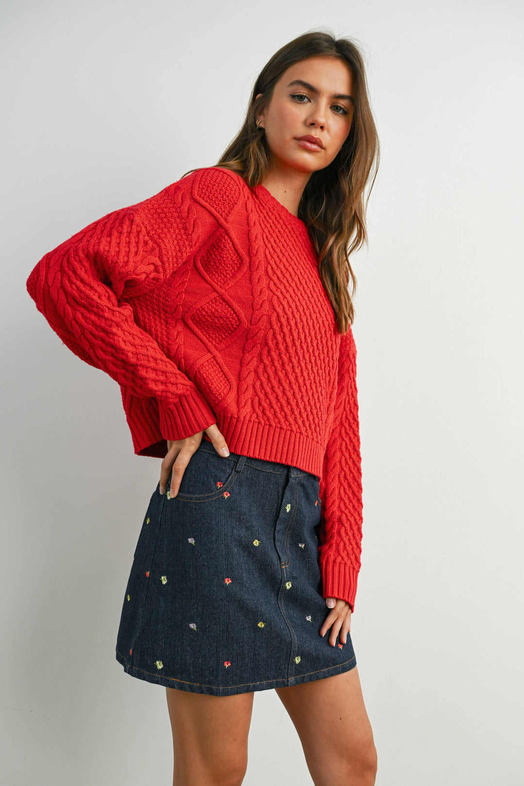 Fall Casual Solid Cable Knit Sweater - BMW719