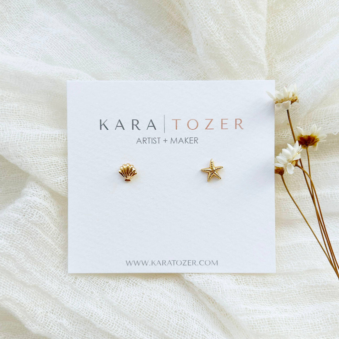 Dainty Seashell &amp; Starfish Studs KT975