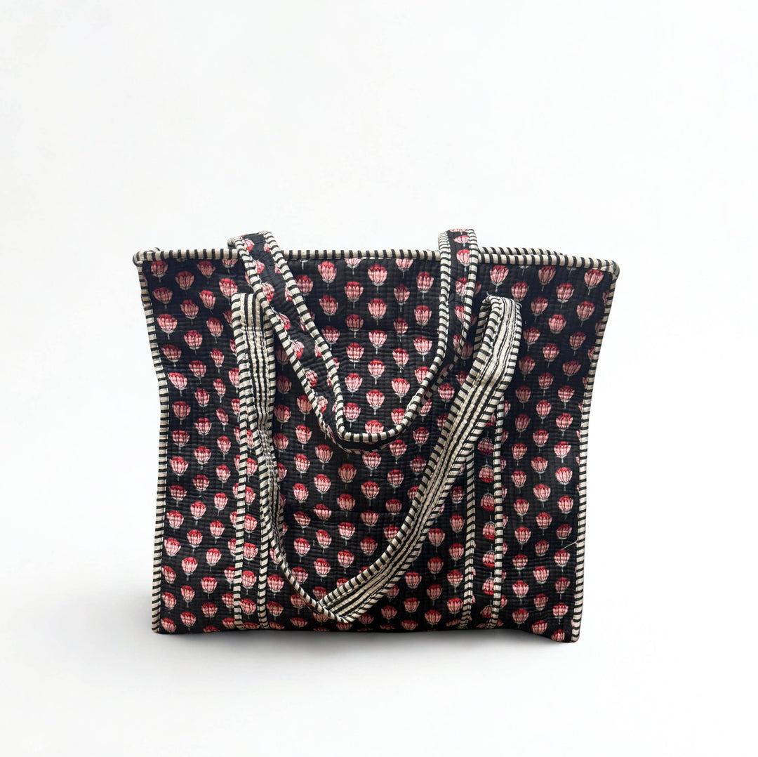 Block Print Quilted Bag ~ Black Rose DVS24